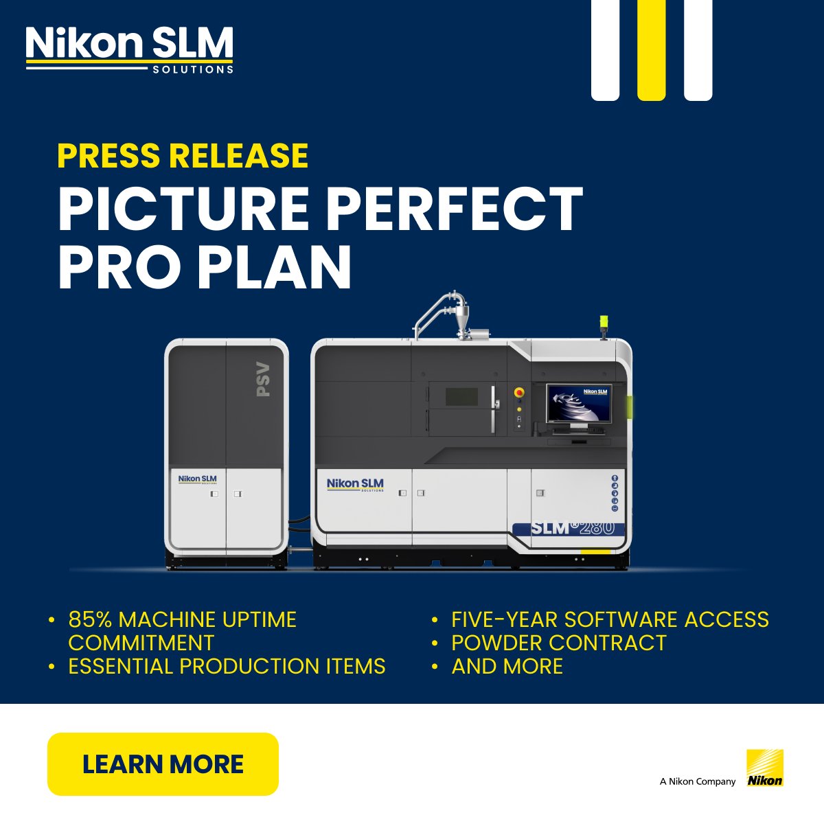 Introducing the "Picture Perfect Pro Plan" 

Nikon SLM Solutions is redefining reliability in metal additive manufacturing with the launch of our Picture Perfect Pro Plan— read full pr here: nikon-slm-solutions.com/newsroom/nikon…