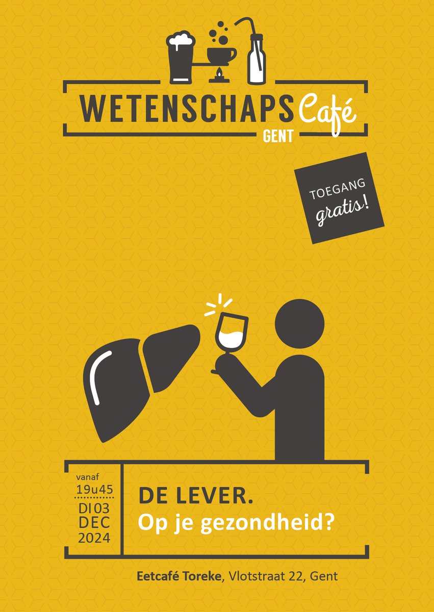 UGent Geneeskunde & Gezondheidswetenschappen (@ugent_fge) on Twitter photo Zijn chocolade 🍫, eieren 🍳, en koffie ☕️slecht voor je lever? Wat is het nut van een detoxkuur 🧃? En waarom is de lever zo belangrijk💡?
🔍Ontdek het allemaal tijdens het <a href="/Wetenschapscafe/">Wetenschapscafé</a> van 3 december: wetenschapscafe.be/nl/gent/gent-c…. Zijn chocolade 🍫, eieren 🍳, en koffie ☕️slecht voor je lever? Wat is het nut van een detoxkuur 🧃? En waarom is de lever zo belangrijk💡?
🔍Ontdek het allemaal tijdens het <a href="/Wetenschapscafe/">Wetenschapscafé</a> van 3 december: wetenschapscafe.be/nl/gent/gent-c….