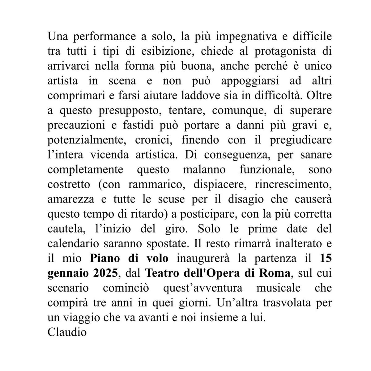 ClaudioBaglioni's tweet image. #PianodivoloSoloTris dichiarazione di Claudio Baglioni