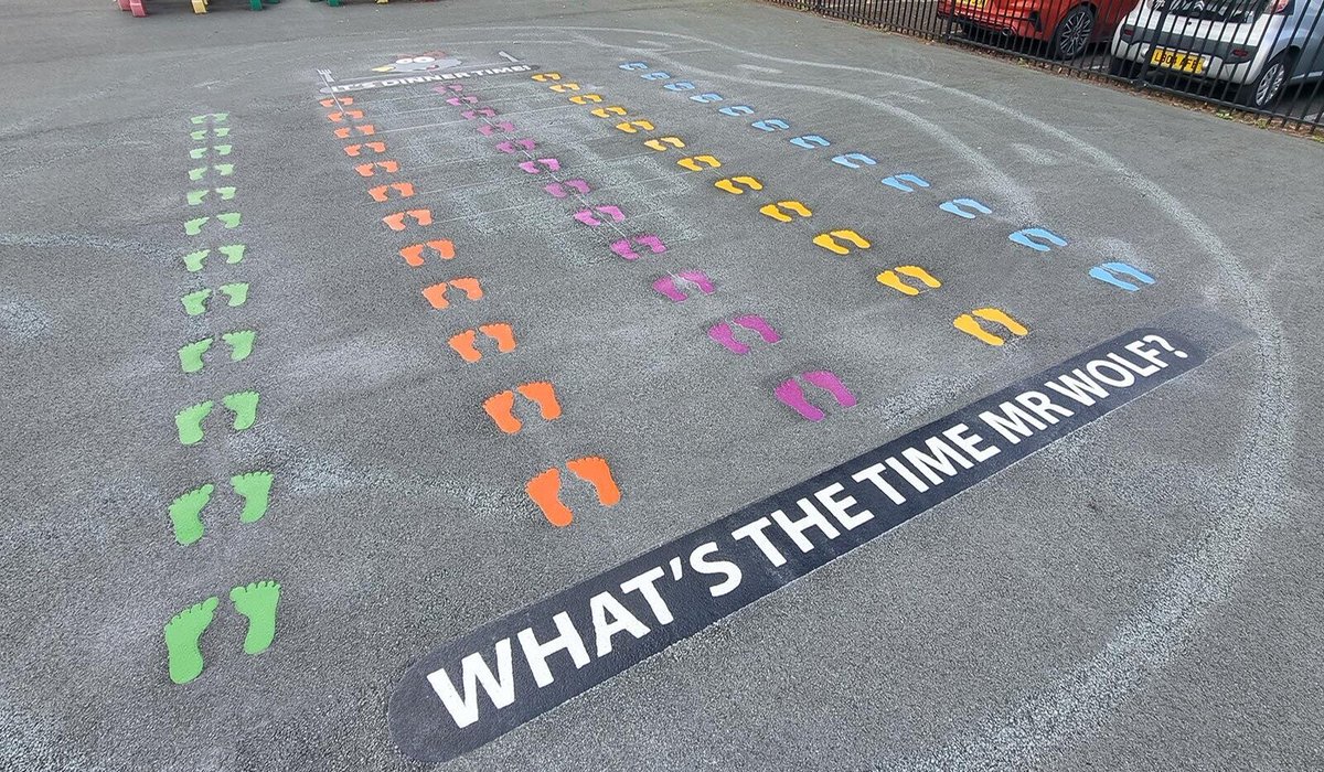 We love this Mr Wolf marking we installed at <a href="/HowickSchool/">Howick Primary School</a> in #Preston, #Lancashire. ⏰ 🐺

The marking is made from bright and durable #thermoplastic and encourages #children to develop their concentration and coordination whilst having lots of fun.