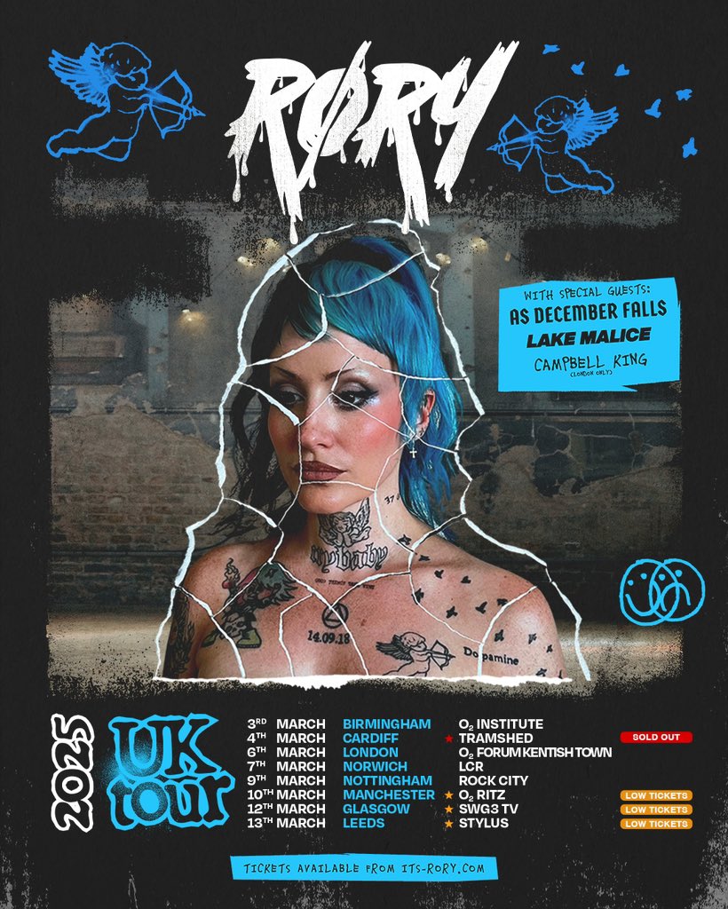 RØRY (@its_r_o_r_y) on Twitter photo UK TØUR - 2025
Incredibly excited to announce <a href="/lakemalice/">Lake Malice</a> will be joining us alongside <a href="/AsDecemberFalls/">As December Falls</a>! As well as Campbell King in London.
Cardiff has SOLD OUT.
Leeds, Manchester, and Glasgow have LOW TICKET warnings.
Tickets: its-rory.com/pages/live UK TØUR - 2025
Incredibly excited to announce <a href="/lakemalice/">Lake Malice</a> will be joining us alongside <a href="/AsDecemberFalls/">As December Falls</a>! As well as Campbell King in London.
Cardiff has SOLD OUT.
Leeds, Manchester, and Glasgow have LOW TICKET warnings.
Tickets: its-rory.com/pages/live