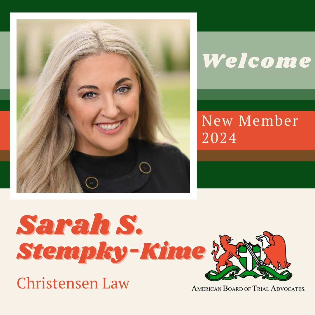 This year ABOTA gained a new member, Sarah S. Stempky-Kime from <a href="/DChristensenLaw/">Christensen Law</a>
Let's take the time to welcome her to our team! We're grateful for your future contributions. 

#ABOTA #Welcome #NewMember