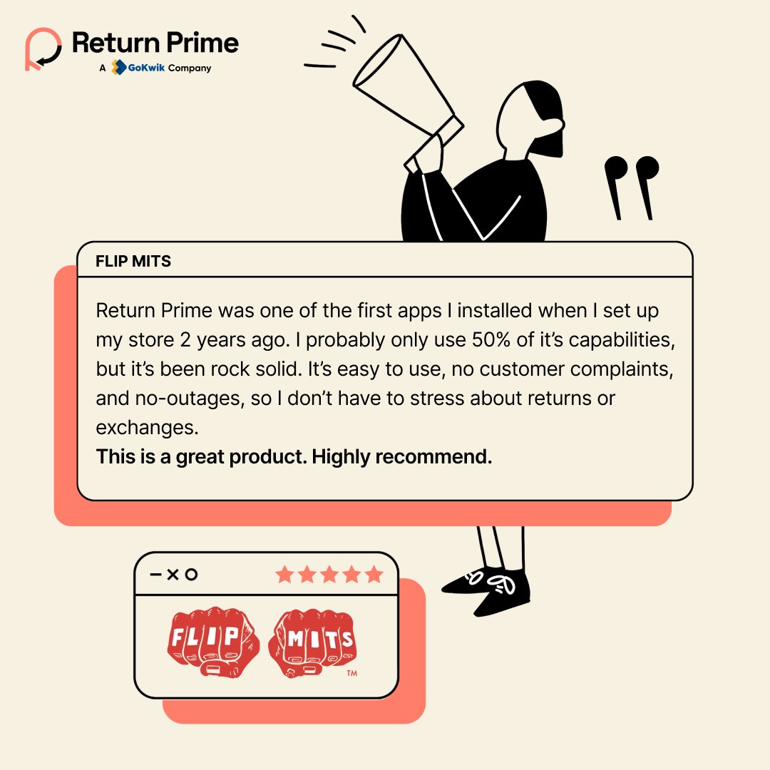 Rock-solid support, intuitive UI &amp; zero outages—that’s the Return Prime promise 🤝

Big shoutout to FlipMits for trusting us for 2+ years! 

Here’s to turning Returns → Revenue 📈 

#returnstorevenue #Shopify #ecommerce