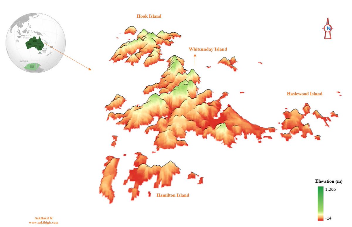 Day 18 of the #30DayMapChallenge: 3D

𝐌𝐚𝐩: 3𝐃 𝐌𝐚𝐩 𝐨𝐟 𝐖𝐡𝐢𝐭𝐬𝐮𝐧𝐝𝐚𝐲 𝐈𝐬𝐥𝐚𝐧𝐝𝐬

This map presents a 3D visualization of the Whitsunday Islands, including Hook Island, Hamilton Island, and Haslewood Island.