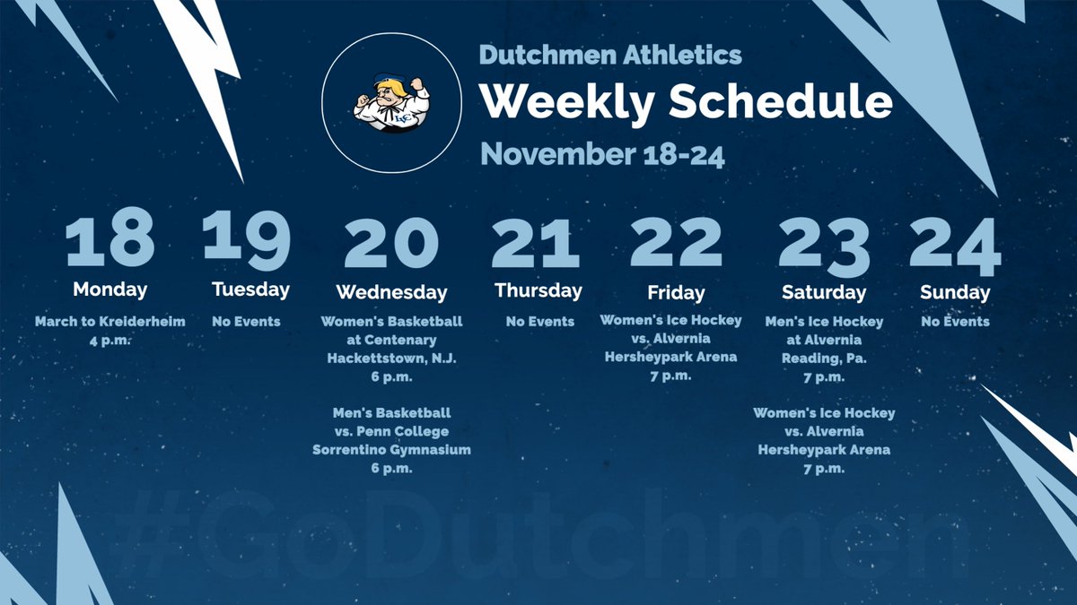 LVCathletics's tweet photo. A light week of games coming up with just basketball on Wednesday and ice hockey on the weekend! 

Today we MARCH at 4!

#GoDutchmen
#BestTraditionEver
#WeWantADayOff https://t.co/qbAPbQzaEG