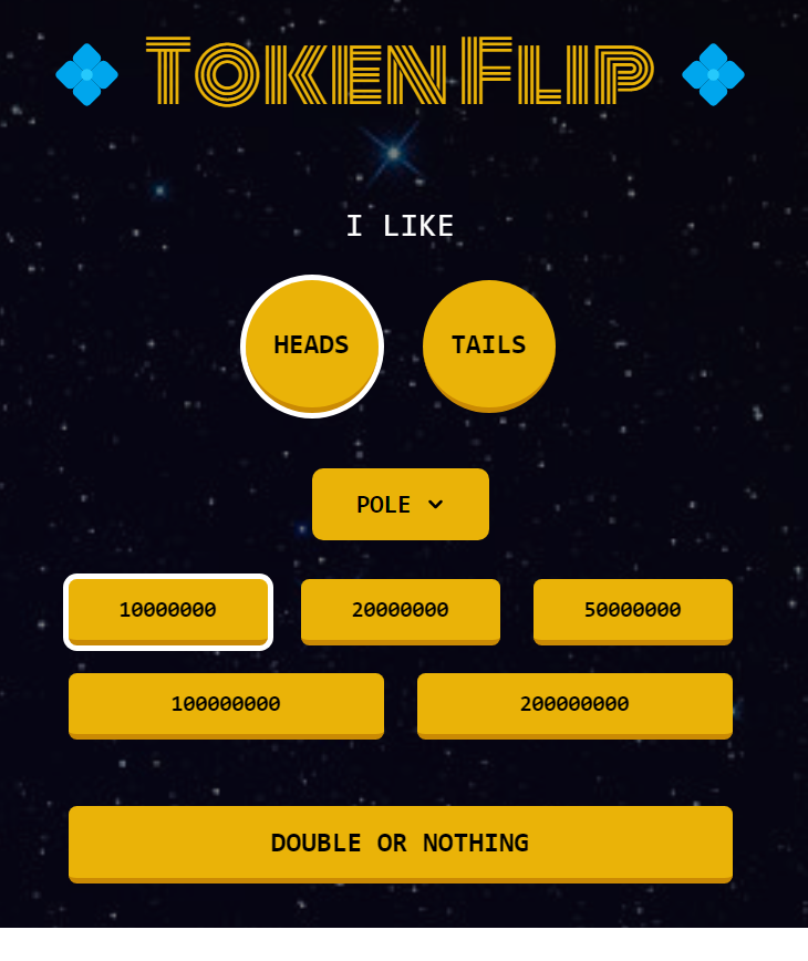 TezosDegenClub's tweet photo. Good morning, Degens ๐ฅ
If you are a $POLE enjoyer ๐ฅณ, you can try to double your bags directly at #TokenFlip , Now with a dedicated link for an easy access ! @tezospole ๐
https://t.co/YDguxRzQqd
Give it a try ๐ช https://t.co/JBGmasWrzb