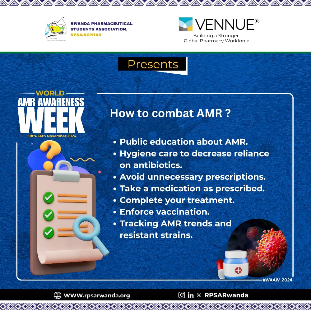 🔍 Did you know? Antimicrobial Resistance (AMR) causes over 700,000 deaths annually, and this could rise to 10 million if no action is taken.

Here's what you need to know about #AMR and how we can combat it together.

#RPSAInAction
#WAAW2024