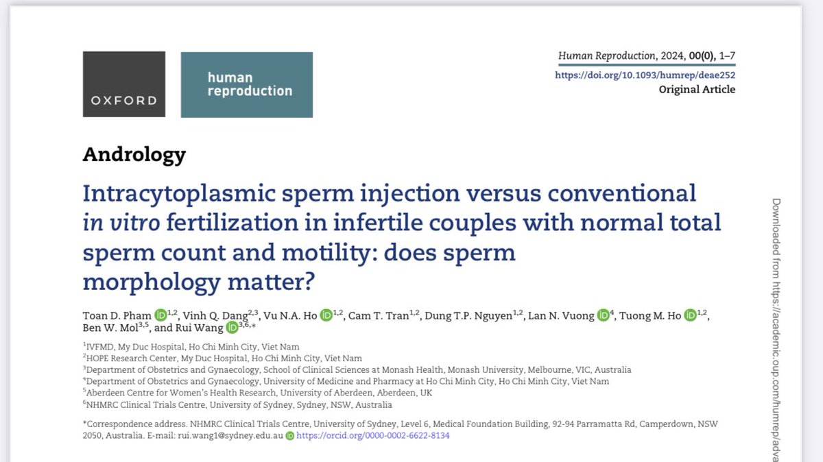 Sperm morphology and IVF/ICSI results | Our paper has just gone online in Human Reproduction. 
Open access. 
academic.oup.com/humrep/advance…