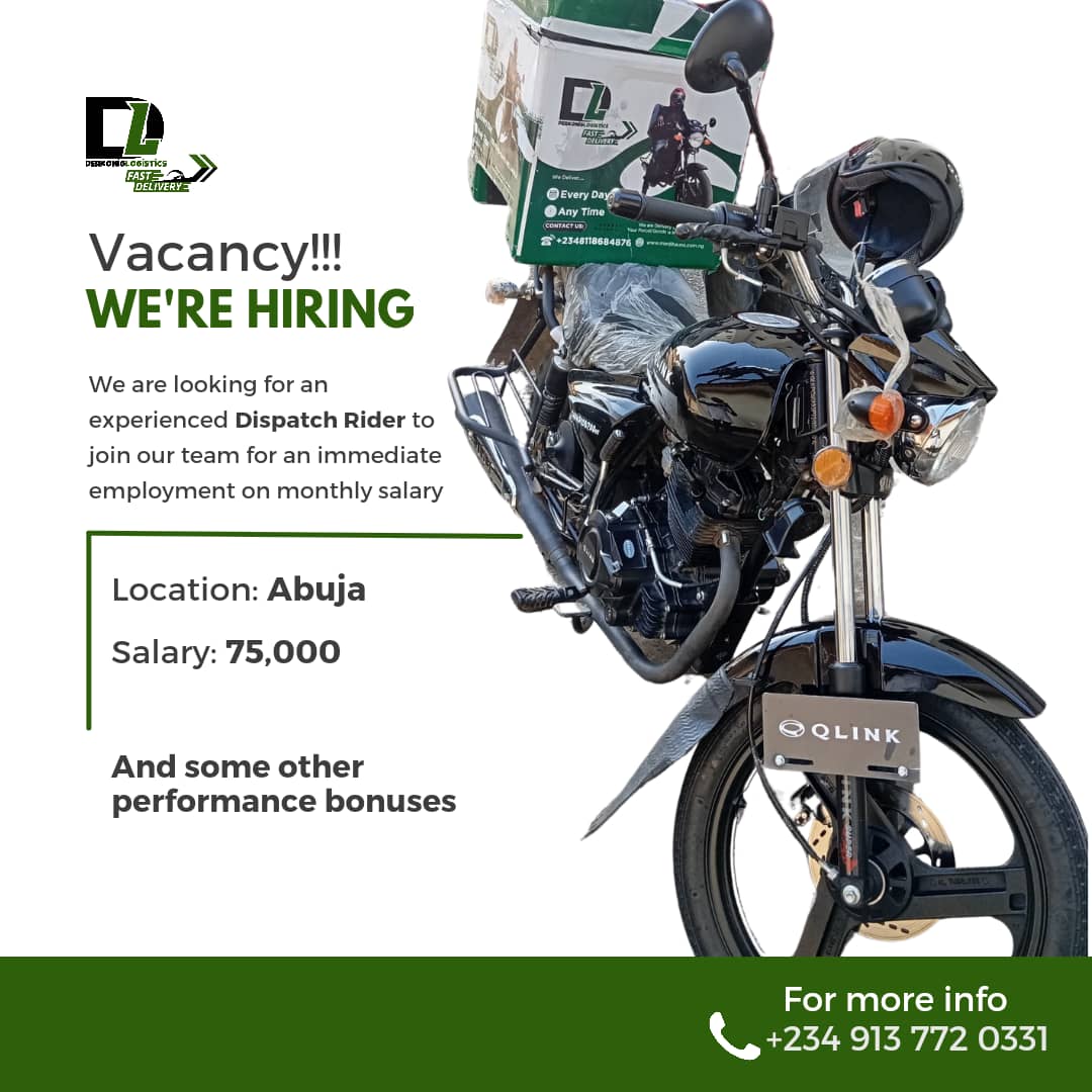 medihauseNG's tweet photo. We are currently recruiting experienced Dispatch riders. If Interested come along with your CV to suite 310 copper house wuse zone 5 https://t.co/yPRW11buH7