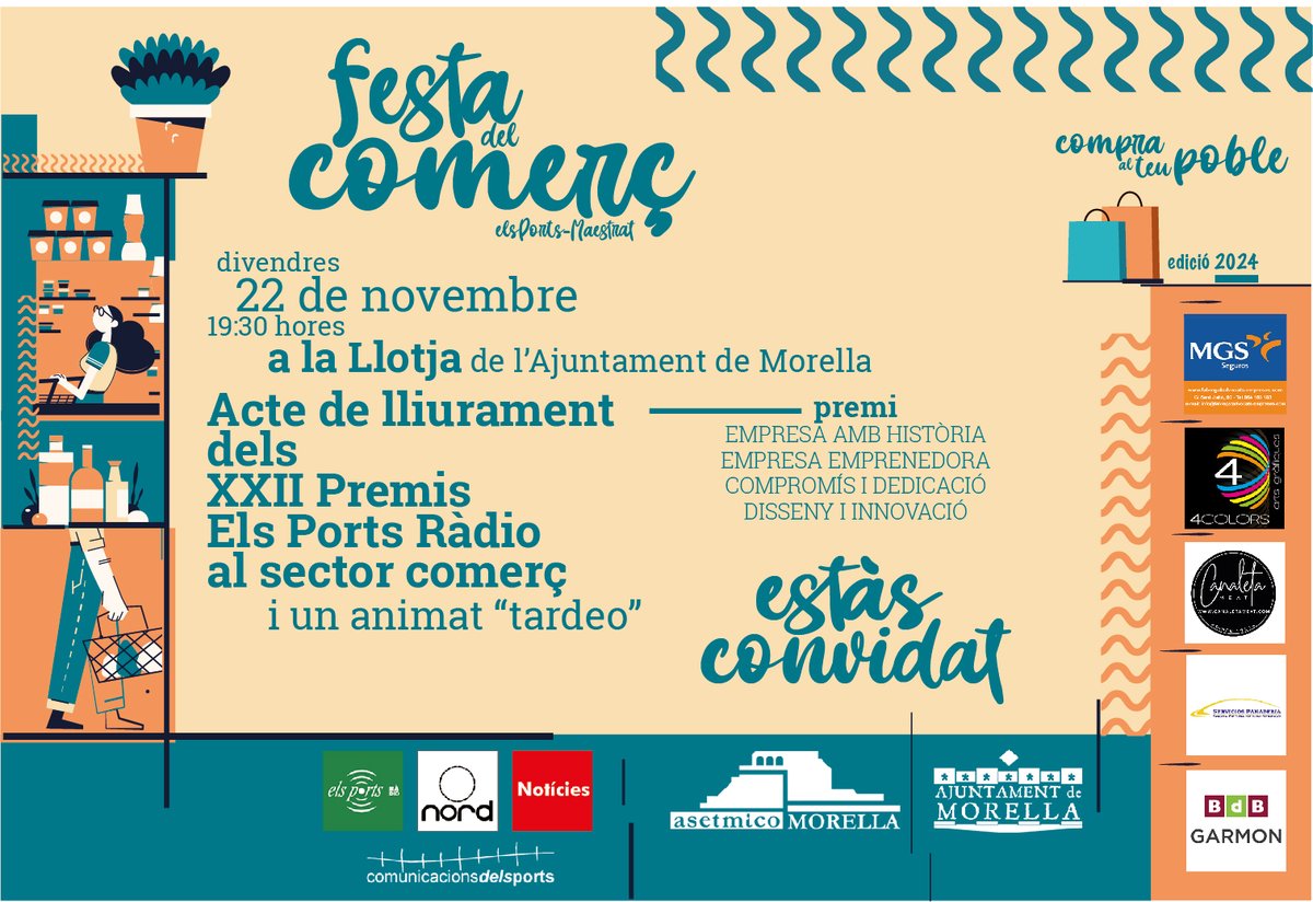 Recorda que demà divendres, a les 19:30, es lliuren els XXII Premis Els Ports Ràdio al sector comerç!
🛍
▸ comunicacionsdelsports.com/activitats/