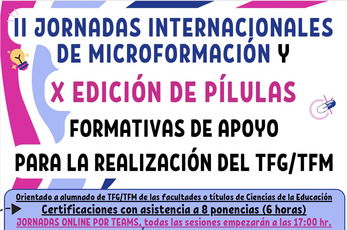 AIDIPE (@aidipe_) on Twitter photo Inscríbete a las II Jornadas Internacionales de Microformación y X Edición de Píldoras Formativas de Apoyo para la Realización del TFG/TFM, organizadas por AIDIPE-Academia y Grupo IMETTIC <a href="/UDC_gal/">Universidade da Coruña</a>. Más info en aidipe.org/index.php?pagi… Inscríbete a las II Jornadas Internacionales de Microformación y X Edición de Píldoras Formativas de Apoyo para la Realización del TFG/TFM, organizadas por AIDIPE-Academia y Grupo IMETTIC <a href="/UDC_gal/">Universidade da Coruña</a>. Más info en aidipe.org/index.php?pagi…