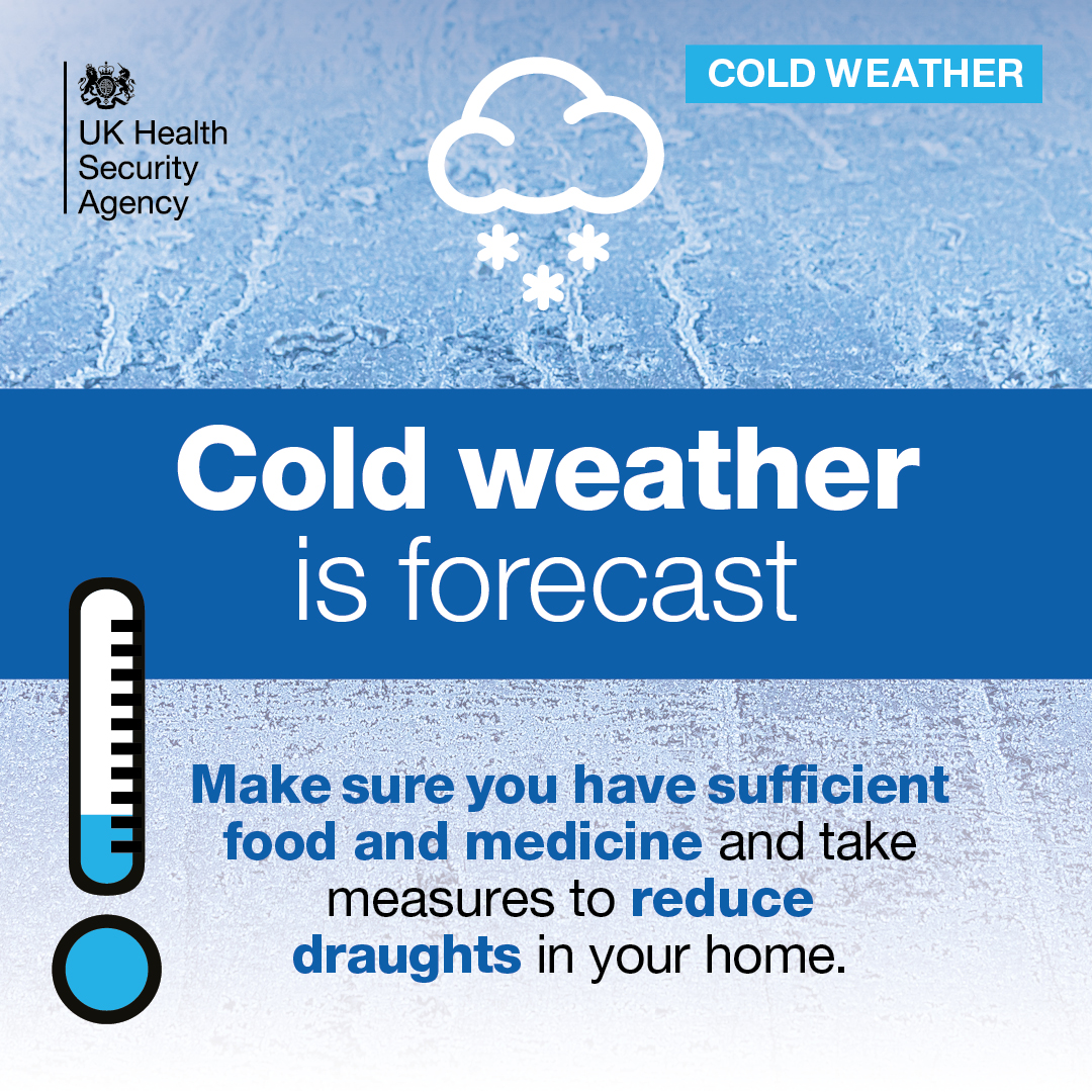 UKHSA North East (@ukhsa_northeast) on Twitter photo Together with the <a href="/metoffice/">Met Office</a>, <a href="/UKHSA/">UK Health Security Agency</a> has issued an amber cold health alert for the #NorthEast from 10am today until 6pm on 23rd November 🥶
Make sure you have sufficient food and medicine and take measures to reduce draughts in your home. ❄️ Together with the <a href="/metoffice/">Met Office</a>, <a href="/UKHSA/">UK Health Security Agency</a> has issued an amber cold health alert for the #NorthEast from 10am today until 6pm on 23rd November 🥶
Make sure you have sufficient food and medicine and take measures to reduce draughts in your home. ❄️