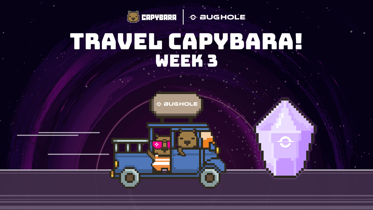 CapybaraDEX (@capybaradex) on Twitter photo Week 3 of #TravelCapybara is here on <a href="/Galxe/">Galxe</a>, and this time we’re teaming up with <a href="/bughole_io/">BUGHOLE 👾</a>! 🦫
Follow <a href="/CapybaraDEX/">CapybaraDEX</a> and <a href="/LairFinance/">Lair Finance</a> to claim your OATs—a cool little badge from this journey. 🎁
Pack your bags, it’s time for the next adventure! Week 3 of #TravelCapybara is here on <a href="/Galxe/">Galxe</a>, and this time we’re teaming up with <a href="/bughole_io/">BUGHOLE 👾</a>! 🦫
Follow <a href="/CapybaraDEX/">CapybaraDEX</a> and <a href="/LairFinance/">Lair Finance</a> to claim your OATs—a cool little badge from this journey. 🎁
Pack your bags, it’s time for the next adventure!