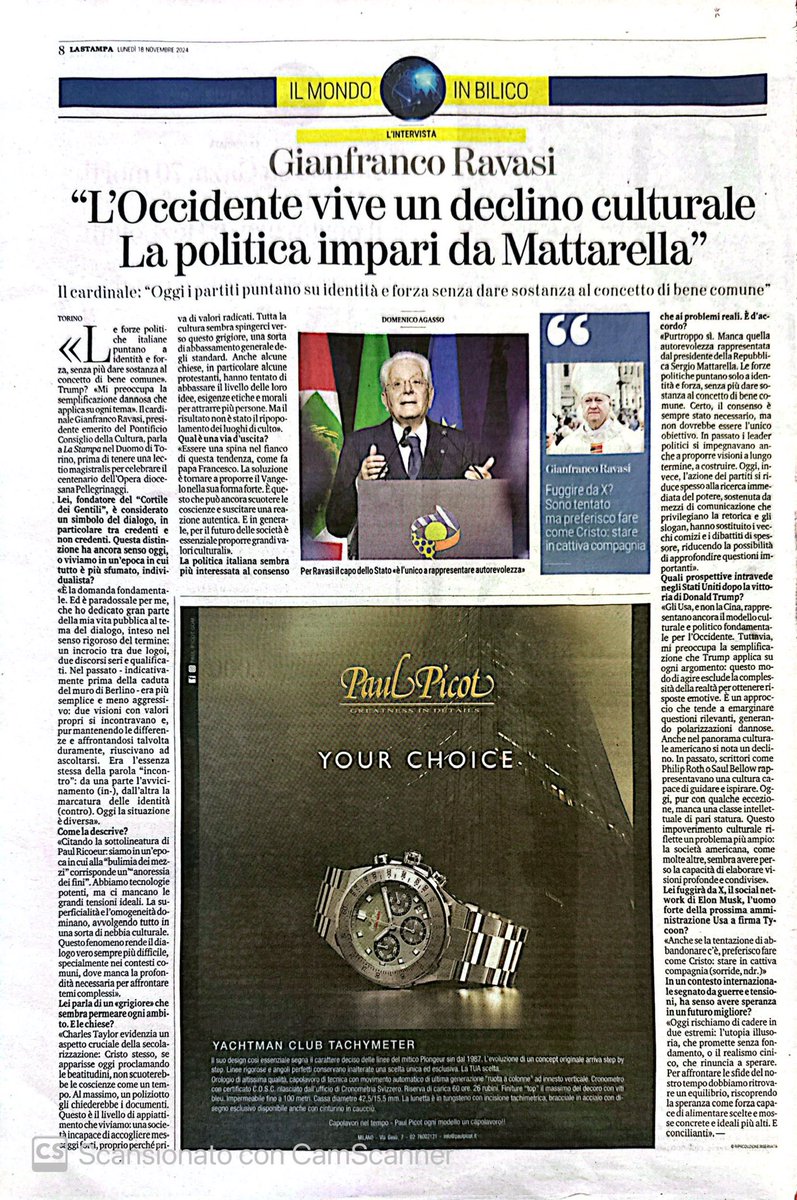 CardRavasi's tweet photo. Politica, società, bene comune ma anche dialogo, speranza e un accenno ai social network: questi sono alcuni dei temi toccati nella mia intervista con @agasso_domenico, oggi su @LaStampa. https://t.co/lXtDfDMANB