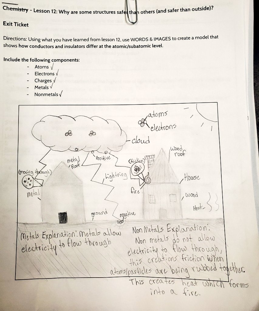 #chemistry students have been investigating lightning this semester. SS modeled the differences between metal and wooden structures to show why grounded metal buildings are safer than solid wood structures. This is just one beautiful example! #inquiry <a href="/RCSHSOffices/">RCSHS Offices</a> <a href="/RowanSchools/">Rowan County Schools</a>