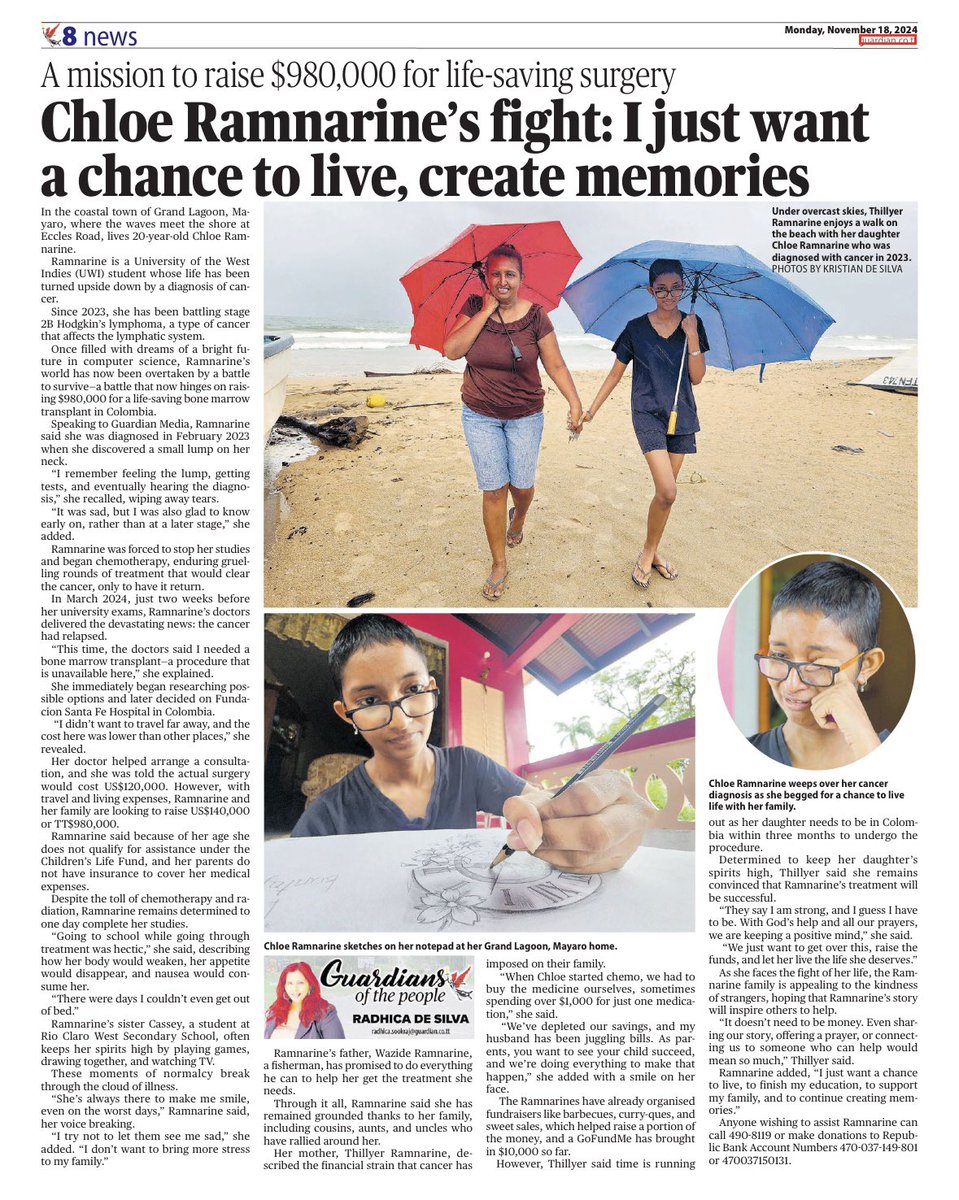 Anyone wishing to assist Ramnarine can call 490-8119 or make donations to Republic Bank Account Numbers 470-037-149-801 or 470037150131. 

guardian.co.tt/news/chloe-fig…

Please assist if you can 🙏