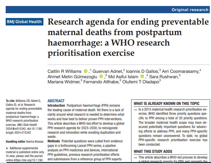 HRP (@hrpresearch) on Twitter photo Postpartum haemorrhage (#PPH) accounts for 27% of the world's #maternalmortality
Read about <a href="/WHO/">World Health Organization (WHO)</a>-led global research agenda in <a href="/GlobalHealthBMJ/">BMJ Global Health</a> - 15 research priorities to fill knowledge gaps on how to prevent & treat PPH.
🔗 bit.ly/3Oeg9Aw Postpartum haemorrhage (#PPH) accounts for 27% of the world's #maternalmortality
Read about <a href="/WHO/">World Health Organization (WHO)</a>-led global research agenda in <a href="/GlobalHealthBMJ/">BMJ Global Health</a> - 15 research priorities to fill knowledge gaps on how to prevent & treat PPH.
🔗 bit.ly/3Oeg9Aw