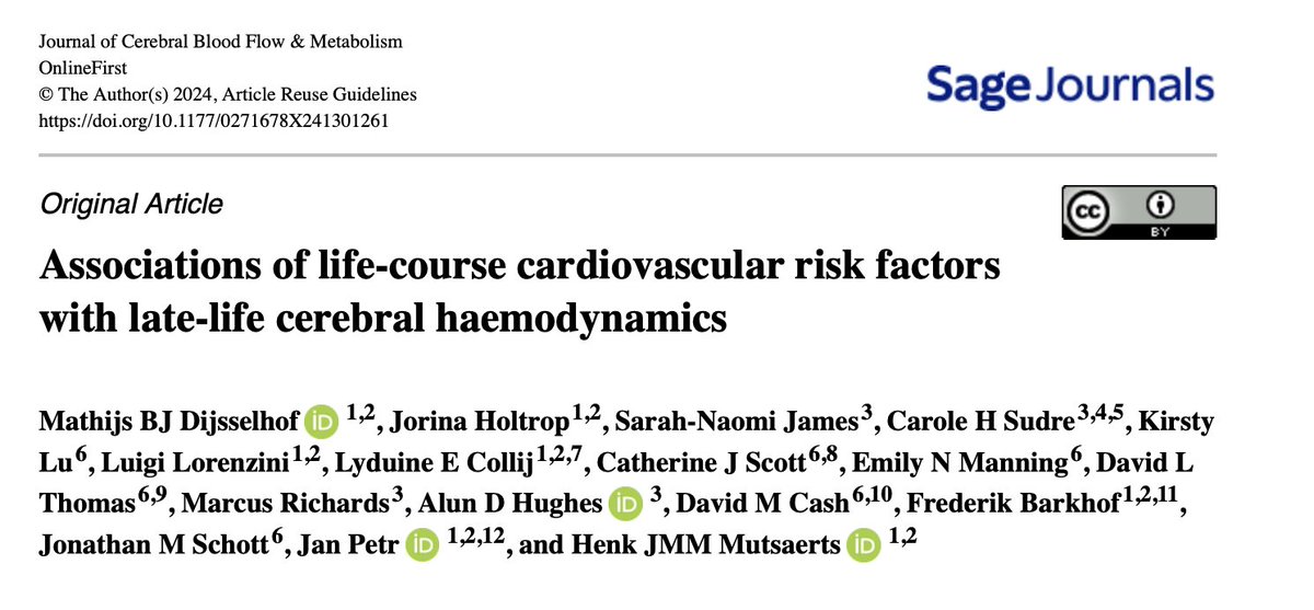 Jonathan Schott (@jmschott) on Twitter photo Latest *open access* paper on the <a href="/MRCLHA/">LHA @ UCL</a> Insight 46 cohort explores the relationship between vascular risks across the life course and cerebral haemodynamics/blood flow. A great collaboration with colleagues <a href="/amsterdamumc/">Amsterdam UMC</a> 
journals.sagepub.com/doi/10.1177/02… Latest *open access* paper on the <a href="/MRCLHA/">LHA @ UCL</a> Insight 46 cohort explores the relationship between vascular risks across the life course and cerebral haemodynamics/blood flow. A great collaboration with colleagues <a href="/amsterdamumc/">Amsterdam UMC</a> 
journals.sagepub.com/doi/10.1177/02…
