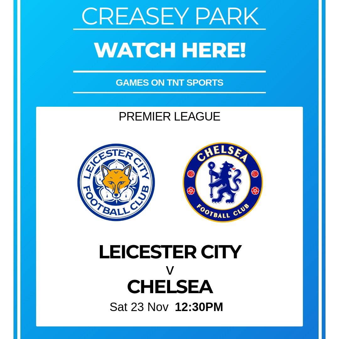 📺 LIVE TNT SPORTS AT CREASEY PARK 📺

⚽️ This Saturday at Creasey Park on TNT Sports. On the main pitch is a local derby.

📺 Leicester City v Chelsea - 12.30pm

🆚 AFC Dunstable v Leighton Town - 3pm