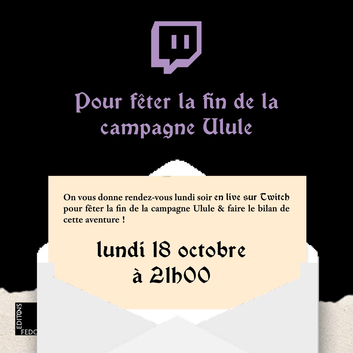 Editions_Fedora's tweet photo. 📌Petit rappel : 
Rdv ce soir à 21h00 sur Twitch pour discuter ensemble de la campagne Ulule menée pour « Les Cendres du Nord » avec Félix the Rover : https://t.co/GEdnPbLlPs

Et si vous avez manqué la campagne, vous avez encore jusqu'à ce soir pour participer  ! 🤩 https://t.co/Lr64m6NwFD