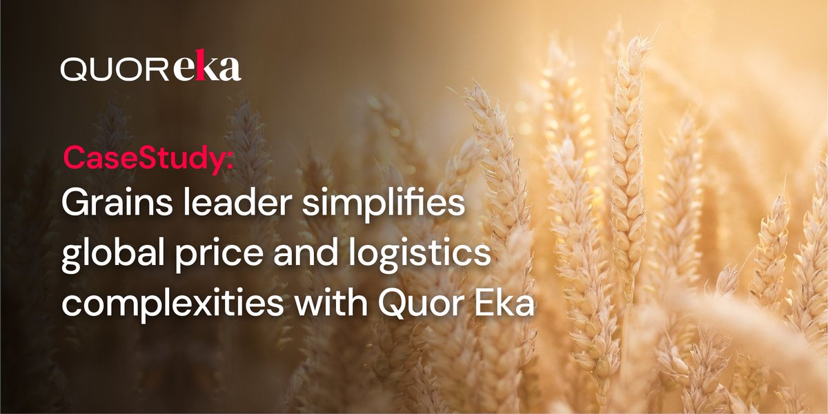 Eka Software Solutions (@ekasoftware) on Twitter photo Learn how a leading grains supply chain company overcame challenges in contract management, price risk mitigation, and operational visibility caused by disparate systems by implementing QuorEka.
Read the full case study: eka1.com/case-studies/l… Learn how a leading grains supply chain company overcame challenges in contract management, price risk mitigation, and operational visibility caused by disparate systems by implementing QuorEka.
Read the full case study: eka1.com/case-studies/l…