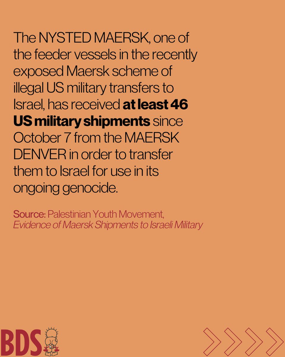 BDSmovement's tweet photo. We salute the brave Moroccan dockworkers who refuse to be complicit in @Maersk's illegal transfers of US military supplies for Israel’s Gaza genocide against 2.3 million Palestinians. https://t.co/BxAZY4hIAO