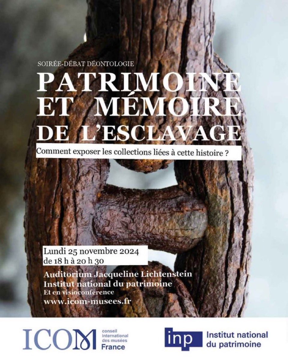 ChrisLavaquerie's tweet photo. 📌Agenda débat 25 nov  : PATRIMOINE ET MÉMOIRE DE L’ESCLAVAGE : comment exposer les collections liées à cette histoire ? Modératrice Nathalie Bondil dir @imarabe avec @BoyerRossol 
@INHA_Fr @ICOM_France @fondation_me @EhessCral https://t.co/kB4Qq5TjqX https://t.co/7ge57c8b7c