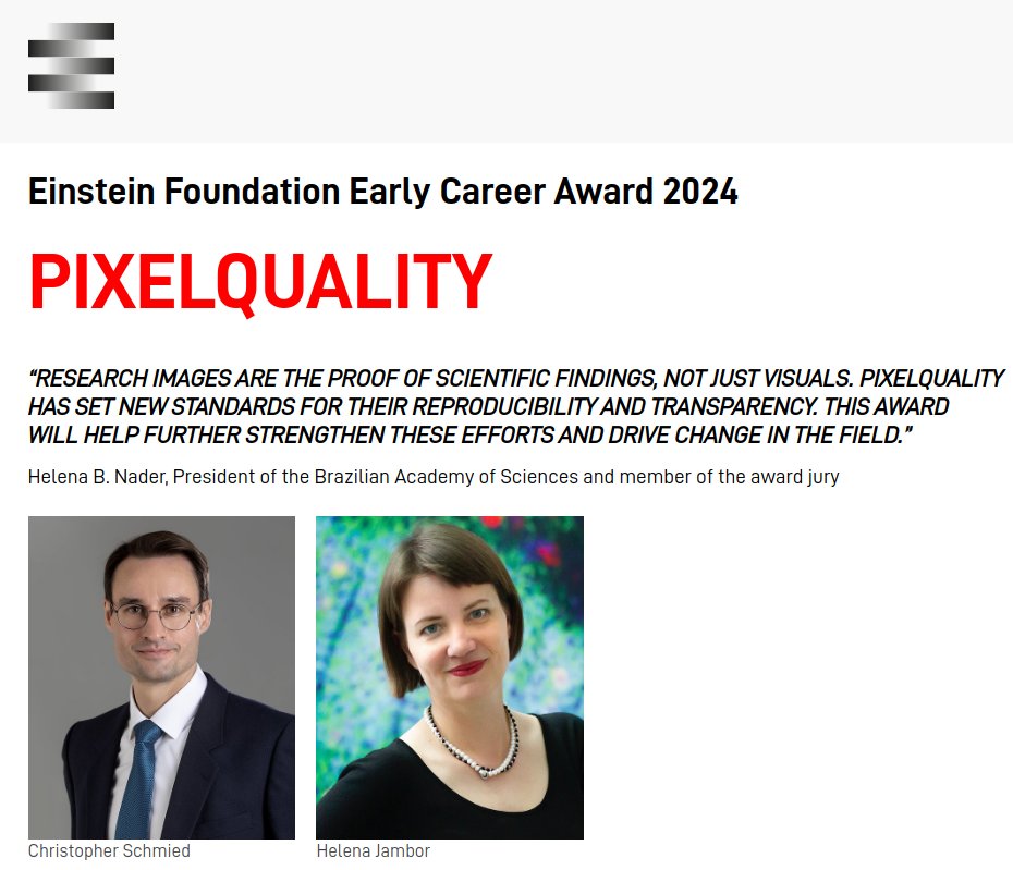 Christopher Schmied (@chrischmied) on Twitter photo I am honored to receive the 2024 Early Career <a href="/Einstein_Berlin/">Einstein Foundation</a> Award together with <a href="/helenajambor/">Helena Jambor is gone elsewhere.</a> for our project "PixelQuality: Best Practices for Publishing Images": award.einsteinfoundation.de/award-winners-…
Thank you to our amazing team <a href="/QuarepLimi/">QUAREP-LiMi</a> and my hosts <a href="/EuOpenscreen/">EU-OPENSCREEN ERIC</a> and <a href="/LeibnizFMP/">FMP Berlin</a> I am honored to receive the 2024 Early Career <a href="/Einstein_Berlin/">Einstein Foundation</a> Award together with <a href="/helenajambor/">Helena Jambor is gone elsewhere.</a> for our project "PixelQuality: Best Practices for Publishing Images": award.einsteinfoundation.de/award-winners-…
Thank you to our amazing team <a href="/QuarepLimi/">QUAREP-LiMi</a> and my hosts <a href="/EuOpenscreen/">EU-OPENSCREEN ERIC</a> and <a href="/LeibnizFMP/">FMP Berlin</a>