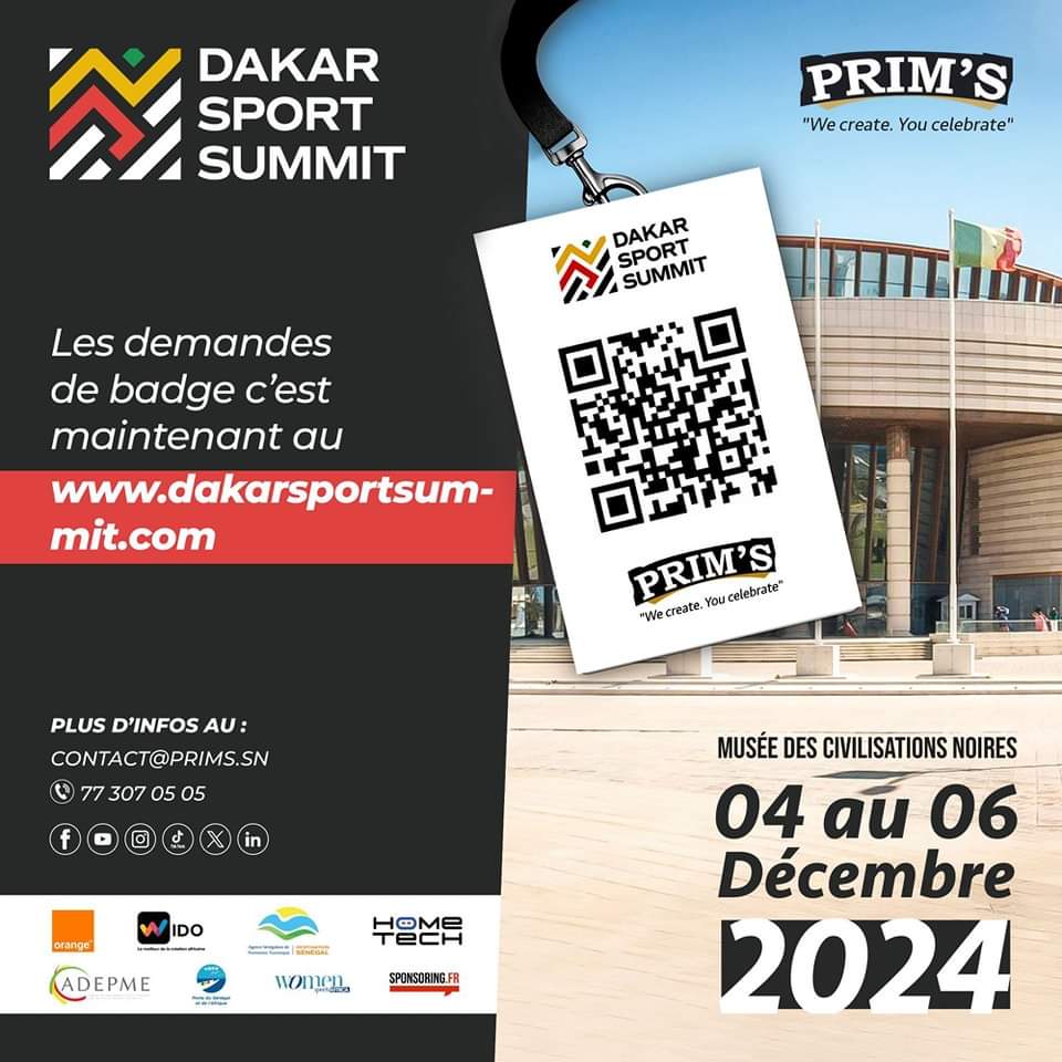 #SaveTheDate pour la 2e édition du Dakar Sport Summit, qui se tiendra du 4 au 6 décembre 2024 au Musée des Civilisations Noires à Dakar. 

Vous souhaitez être de la partie ? Inscrivez-vous dès maintenant sur leur site officiel : dakarsportsummit.com

#DakarSportSummit #DKSS24