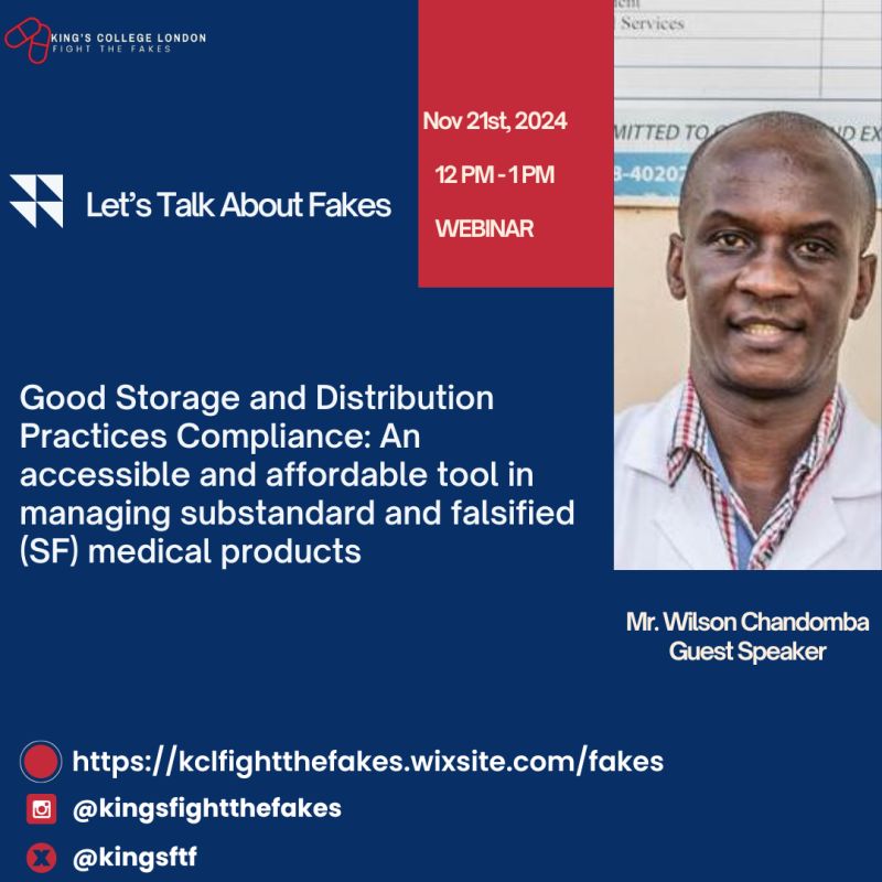 Fight the Fakes Alliance (@fightthefakes) on Twitter photo 🚀 Don't miss <a href="/KingsFtF/">King's College London Fight the Fakes</a> webinar with Wilson Chandomba, champion for safe, quality medicines across Africa and recognized leader in health supply chain innovation.
đź“… Thursday, 21 November
⏰ 12:00 - 13:00 GMT
Register here 👉 lnkd.in/eG_HNcB
#FighttheFakes 🚀 Don't miss <a href="/KingsFtF/">King's College London Fight the Fakes</a> webinar with Wilson Chandomba, champion for safe, quality medicines across Africa and recognized leader in health supply chain innovation.
đź“… Thursday, 21 November
⏰ 12:00 - 13:00 GMT
Register here 👉 lnkd.in/eG_HNcB
#FighttheFakes
