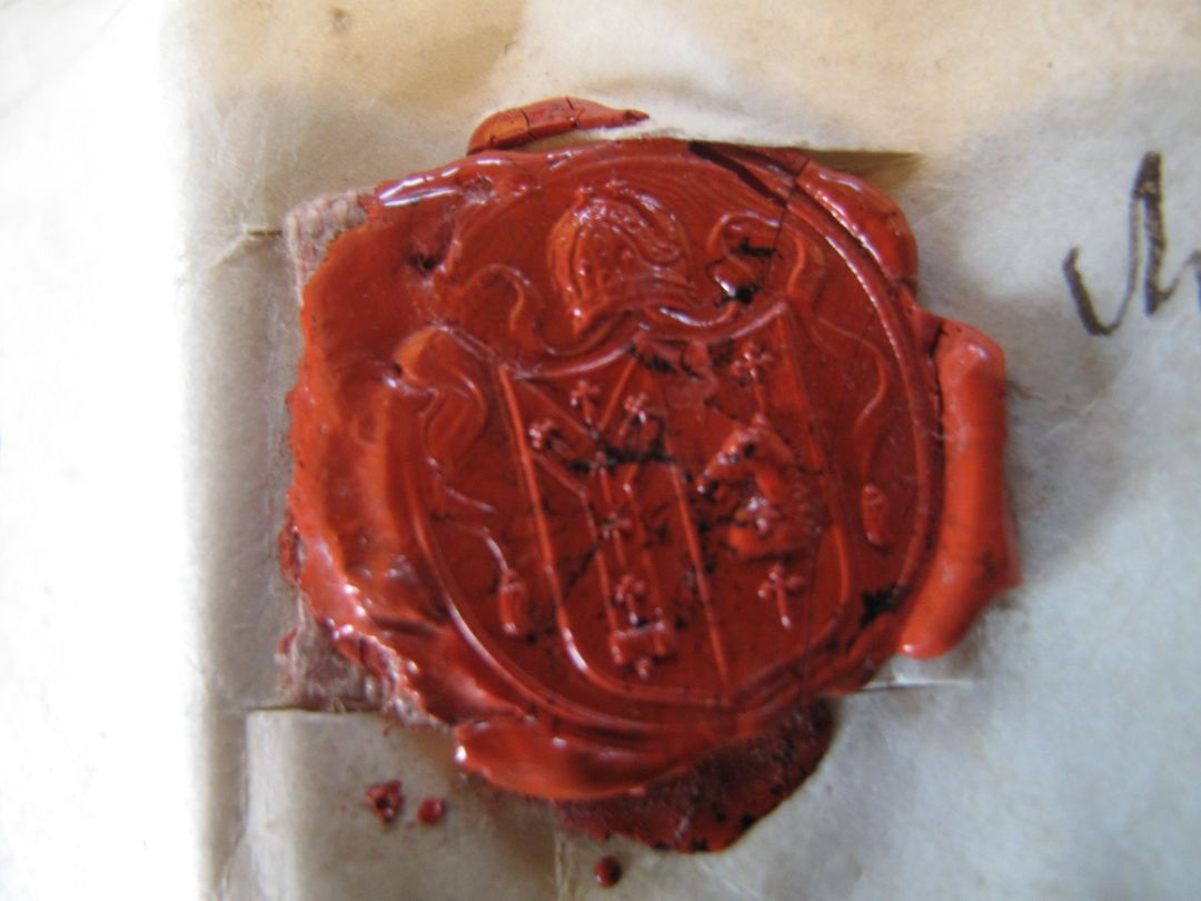 Electronic signatures be damned, bring back the wax seal! This is the seal of our founder Narcissus Marsh on a document related to the lease of land in Meath in 1709 #Archives #WaxSeal