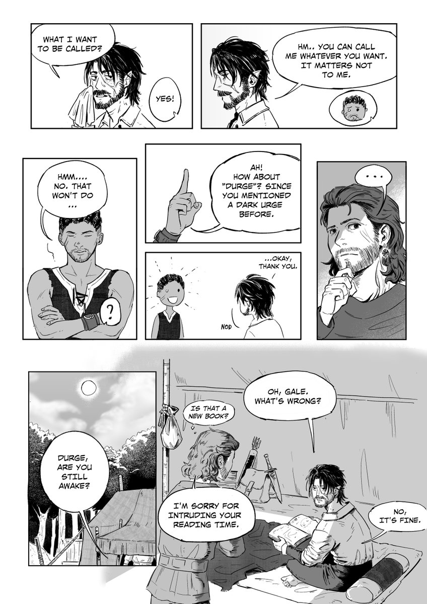 varlfhanred's tweet photo. "Nameday" 
I can only make whump or corny stuff, there is no in between. Also sorry that this comic has become more Durge focused lately rather than Gale :/
I will try to be more balanced next time.

#BG3 https://t.co/tDoC54Utcw