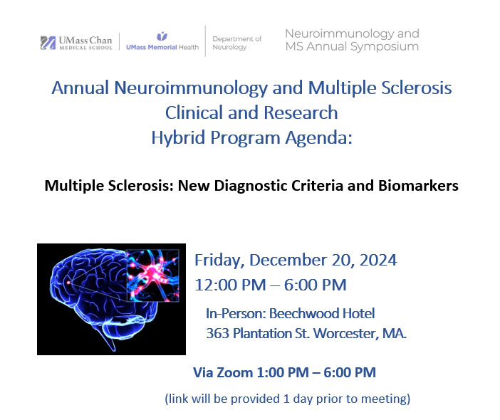 Upcoming UMass MS Symposium in 2024. Educational opportunity. #neuroimmunology #multiplesclerosis #UMassChanNeuro #Neurology