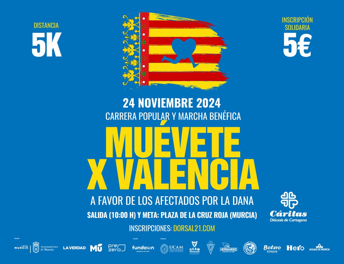 FUNDOWNMURCIA's tweet image. La semana pasada, @PreZero_ES y @aytomurcia presentaron la Carrera Solidaria Muévete x Valencia 🏃🏻‍♂️

👉 La recaudación irá destinada a Fundown y a los afectados por la DANA. ❤️‍🩹

¡Gracias por apoyar esta iniciativa!

#Fundown #CarreraSolidaria #MuévetexValencia