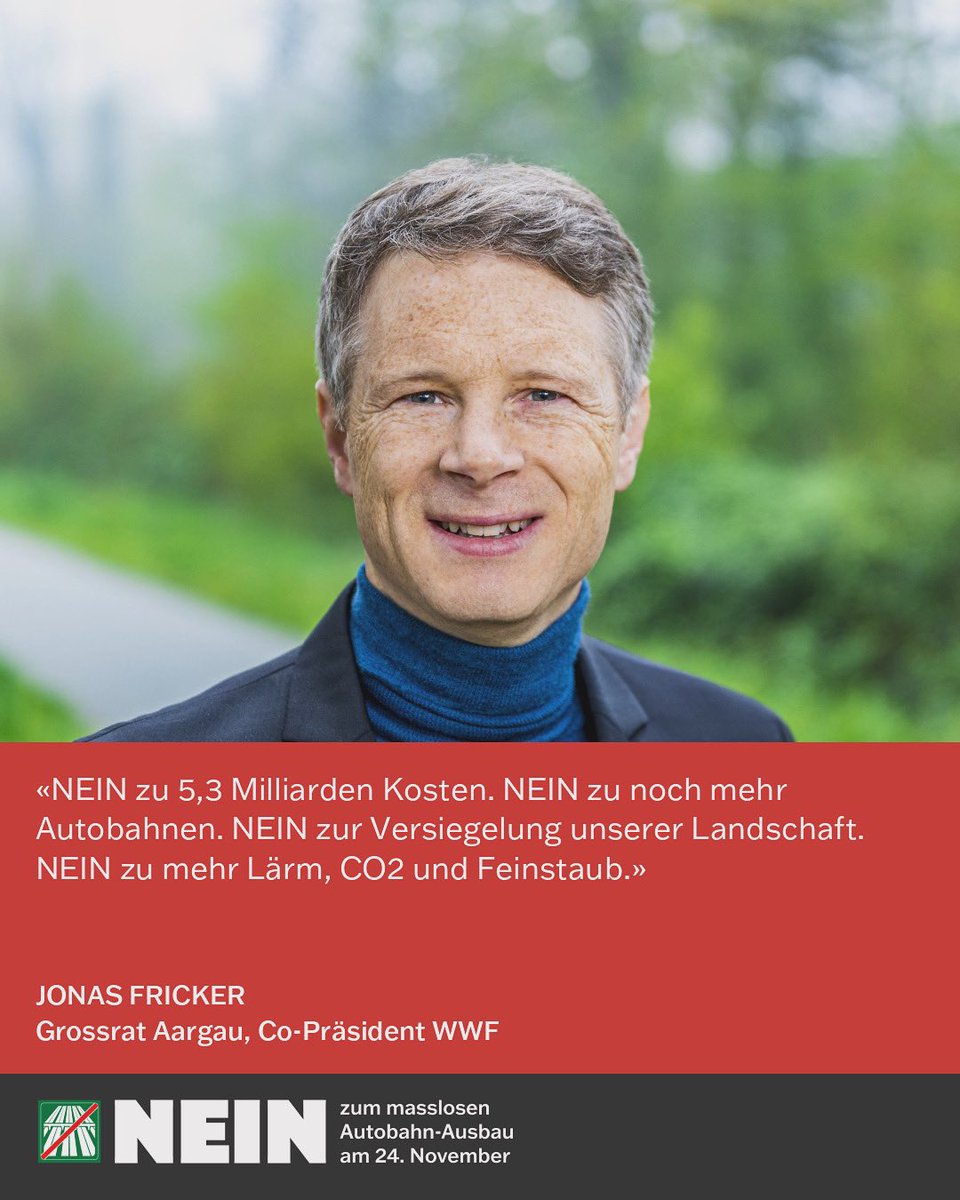 NEIN am 24. November. 
NEIN zu 5,3 Milliarden Kosten.
NEIN zu noch mehr Autobahnen.
NEIN zur Versiegelung unserer Landschaft. 
NEIN zu mehr Lärm, CO2 und Feinstaub.
