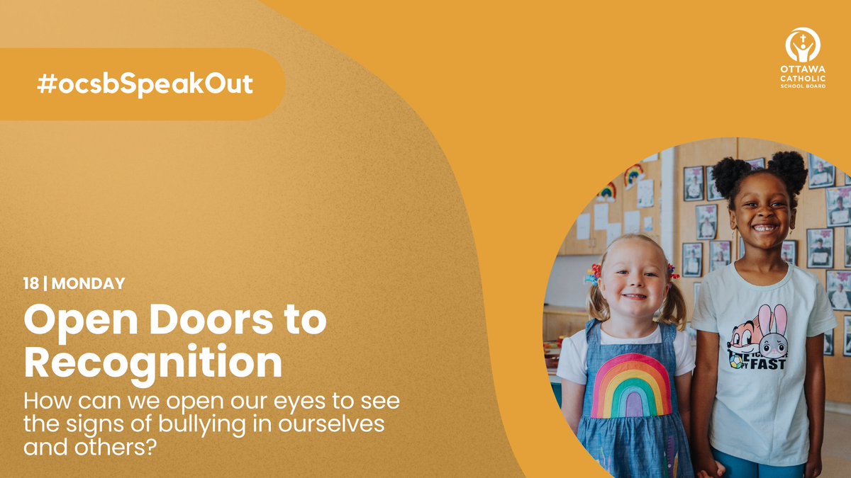 📣Open Doors to Recognition:
It’s Bullying Awareness Week! Today, we ask: How can we open our eyes to see the signs of bullying in ourselves and others? #ocsbSpeakOut #ocsbBeCommunity