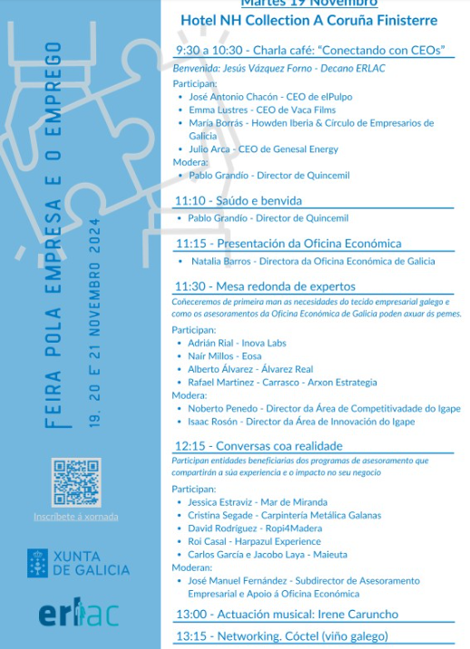Este encuentro es un buen momento para saber que puede hacer la Oficina Económica de Galicia por tu empresa. Nuestro responsable de Patentes y Marcas,hablará sobre las ventajas de proteger la innovación en la empresa. Será mañana MARTES, 19 noviembre a las 11:00 (A Coruña)