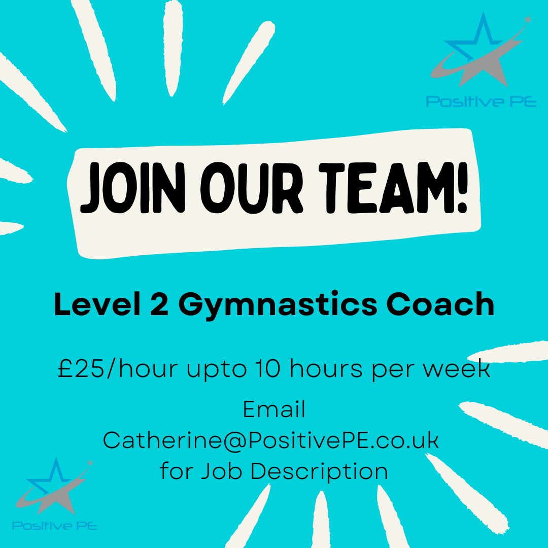 🌟Exciting opportunity for a Level 2 British Gymnastics Coach to join the Positive PE team!

We're looking for an enthusiastic &amp; experienced coach to deliver extra curricular sessions in our schools 🌟

#BirminghamGymnastics #WestMidlandsGymnastics
#UoB #UCB
#GymnasticsCoach