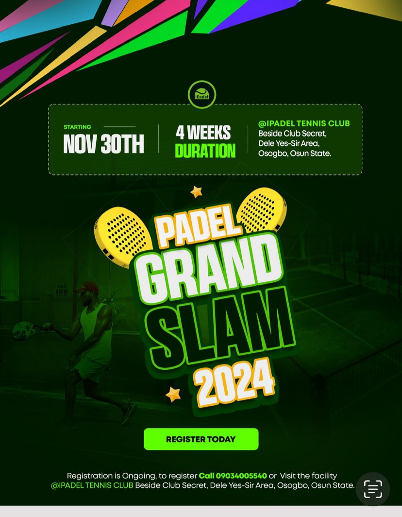 IpadelTennis's tweet photo. Registration for Padel Grand Slam 2024 (Our biggest Padel Tournament this year) has started. 🏆 🔥🔥🔥Male and female Category. To register, link in the Bio. #padeltournament #GameOn #PadelCommunity #PadelPros #GameInMotion #insideosogbo #ipadeltennis #helloosogbo #padelosogbo https://t.co/YXGbdlwcWM