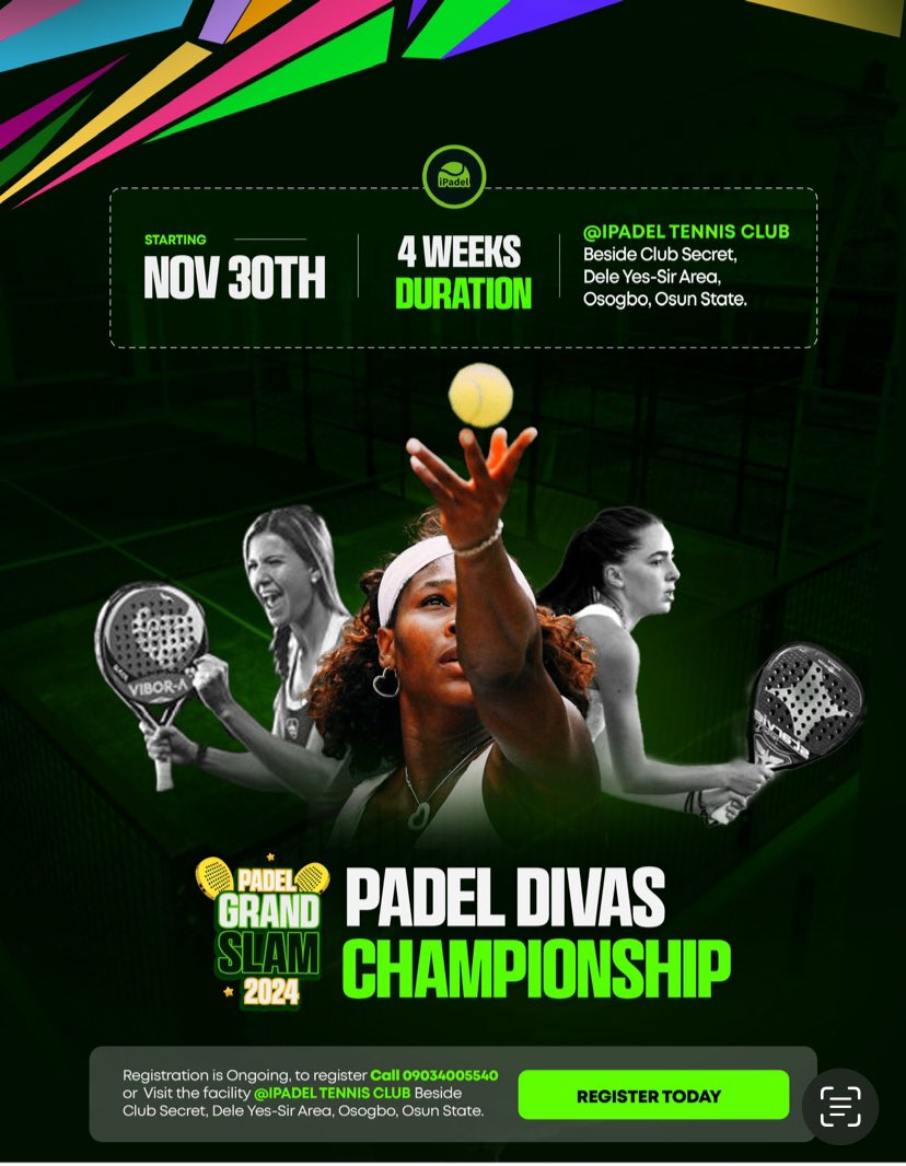 IpadelTennis's tweet photo. Registration for Padel Grand Slam 2024 (Our biggest Padel Tournament this year) has started. 🏆 🔥🔥🔥Male and female Category. To register, link in the Bio. #padeltournament #GameOn #PadelCommunity #PadelPros #GameInMotion #insideosogbo #ipadeltennis #helloosogbo #padelosogbo https://t.co/YXGbdlwcWM