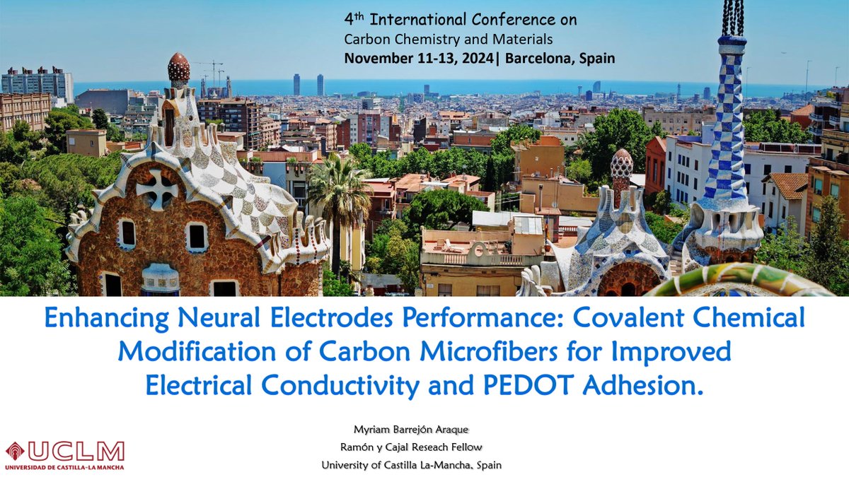 MolToledo's tweet photo. Last Monday, amazing talk by Myriam Barrejón @MBarrejon in 4th International Conference on Carbon Chemistry and Materials, Barcelona (Spain) showing her last results @MolToledo 👩‍🔬
@MAmbBioquimUCLM @uclm_es https://t.co/yMLyM8M3Ia