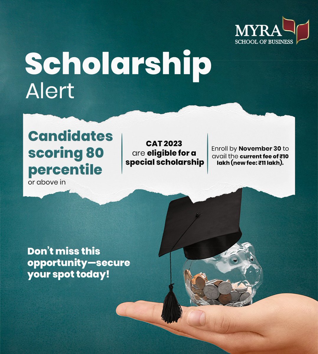 Big News for CAT 2023 Achievers! Scored 80 percentile+? Secure your future with MSB! 

Enroll by Nov 30 and lock in the fee at just ₹10 Lakh (Save ₹1 Lakh!)

⏳ Only 12 Days Left—don’t miss out!

👉 Apply now and shape your tomorrow! 
#ScholarshipAlert #CAT2023 #MSB #PGDM