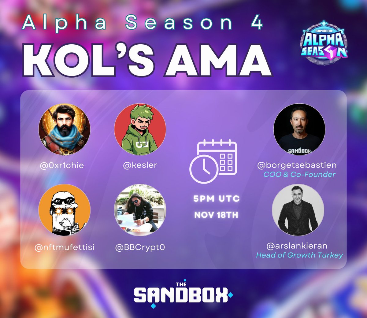 The Sandbox Türkiye 🇹🇷 (@sandboxturkey) on Twitter photo 📢ALPHA SEASON 4 AMA📢
18 Kasım 20:00 TSİ'de <a href="/borgetsebastien/">Sebastien 🏞</a> ve <a href="/arslankieran/">Arslan Kieran</a> ile bize katılın!
💰 2,5 Milyon USD değerinde $SAND Ödülü
🎬 Türkiye'den Muhteşem Yüzyıl deneyimi
🎮UGC İçerikleri
👥#AS4 Ambassador'larımız <a href="/kesler/">Kesler</a> <a href="/0xr1chie/">Richie 🎮</a> <a href="/nftmufettisi/">mufettis 🎒🐻⛓🟧 🐋</a> <a href="/BBCrypt0/">Berkay Berksun Crypto</a> soruları ile 📢ALPHA SEASON 4 AMA📢
18 Kasım 20:00 TSİ'de <a href="/borgetsebastien/">Sebastien 🏞</a> ve <a href="/arslankieran/">Arslan Kieran</a> ile bize katılın!
💰 2,5 Milyon USD değerinde $SAND Ödülü
🎬 Türkiye'den Muhteşem Yüzyıl deneyimi
🎮UGC İçerikleri
👥#AS4 Ambassador'larımız <a href="/kesler/">Kesler</a> <a href="/0xr1chie/">Richie 🎮</a> <a href="/nftmufettisi/">mufettis 🎒🐻⛓🟧 🐋</a> <a href="/BBCrypt0/">Berkay Berksun Crypto</a> soruları ile