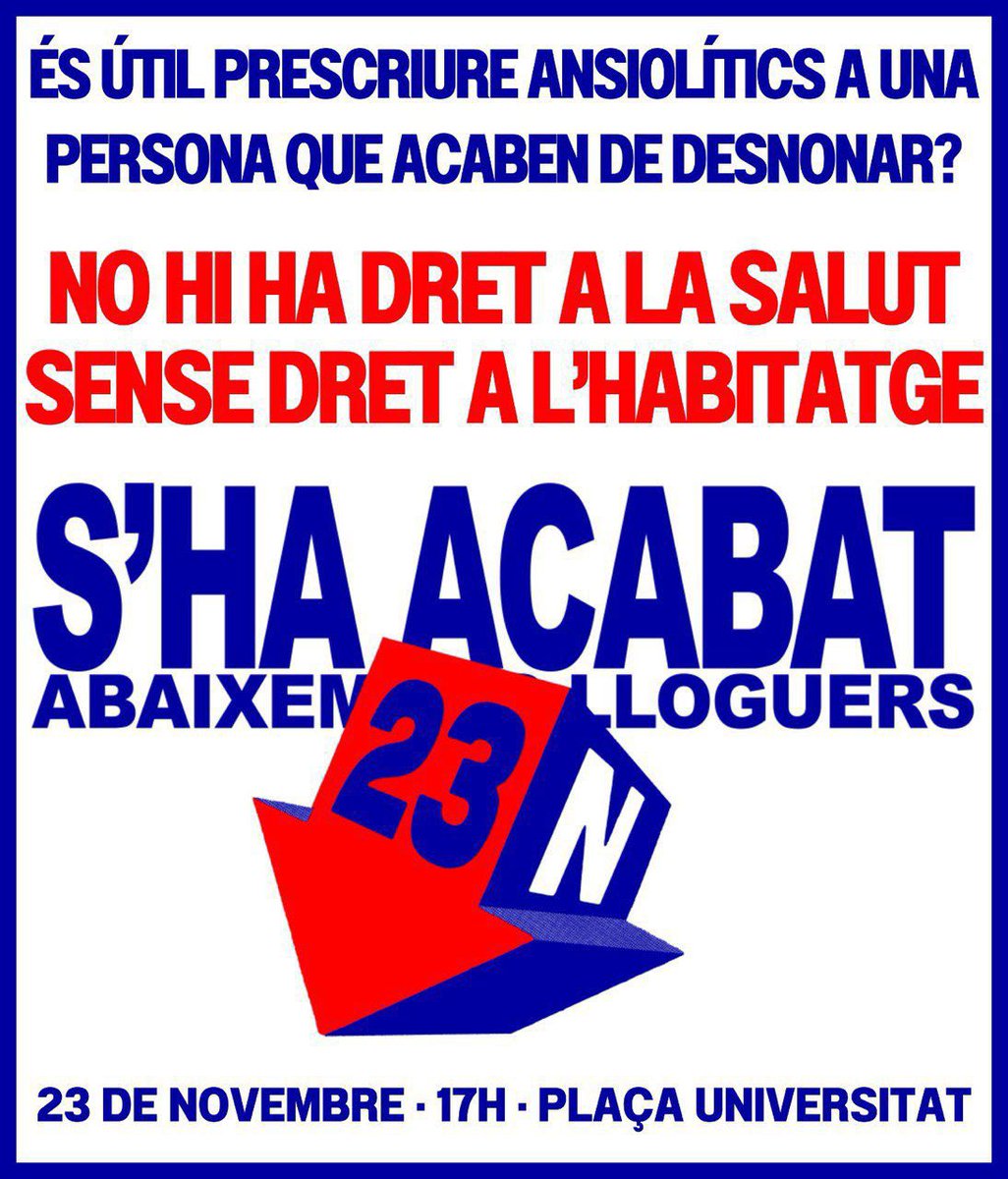 capcalerabcn's tweet image. Com a treballadores sanitàries veiem diàriament l'impacte sobre de l’habitatge sobre la salut. Quan l'amenaça de desnonament provoca insomni i ansietat o quan algú prioritza pagar el lloguer a costejar la medicació.