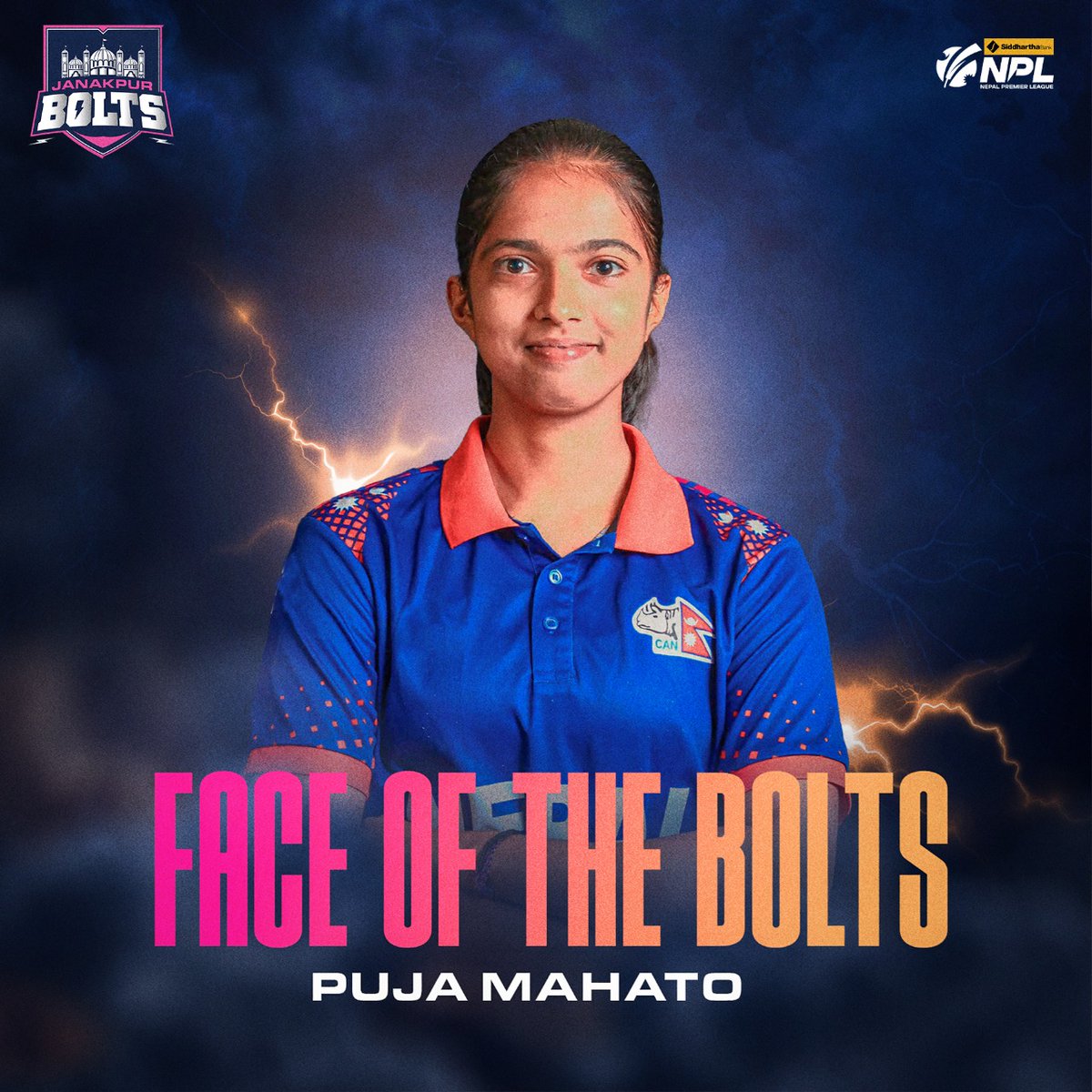 Meet Puja Mahato, the pride of Janakpur and the vibrant Face of the Bolts! Together, we rise! 💖⚡

#janakpurrising #janakpurbolts #NepalPremierLeague