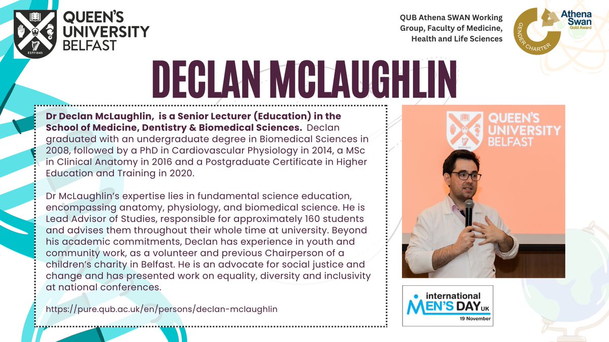 QUB MHLS Faculty (@mhlsqub) on Twitter photo Dr Declan McLaughlin <a href="/doctor_declan/">Declan McLaughlin</a> was selected for Day 3 of our #IMD2024 <a href="/UKMensDay/">International Men's Day UK</a> <a href="/QUBelfast/">Queen's University Belfast 🎓</a> <a href="/MHLSQUB/">QUB MHLS Faculty</a> role models campaign for his transformational work in biomedical sciences education Dr Declan McLaughlin <a href="/doctor_declan/">Declan McLaughlin</a> was selected for Day 3 of our #IMD2024 <a href="/UKMensDay/">International Men's Day UK</a> <a href="/QUBelfast/">Queen's University Belfast 🎓</a> <a href="/MHLSQUB/">QUB MHLS Faculty</a> role models campaign for his transformational work in biomedical sciences education