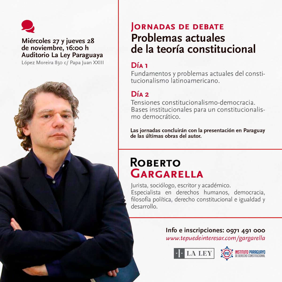 CAP_py's tweet image. Invitación para participar del Seminario que se realizará el 28 y 29 de noviembre gracias al extraordinario esfuerzo de La Ley Paraguaya y el Instituto Paraguayo de Derecho Constitucional.
¡Nos vemos!