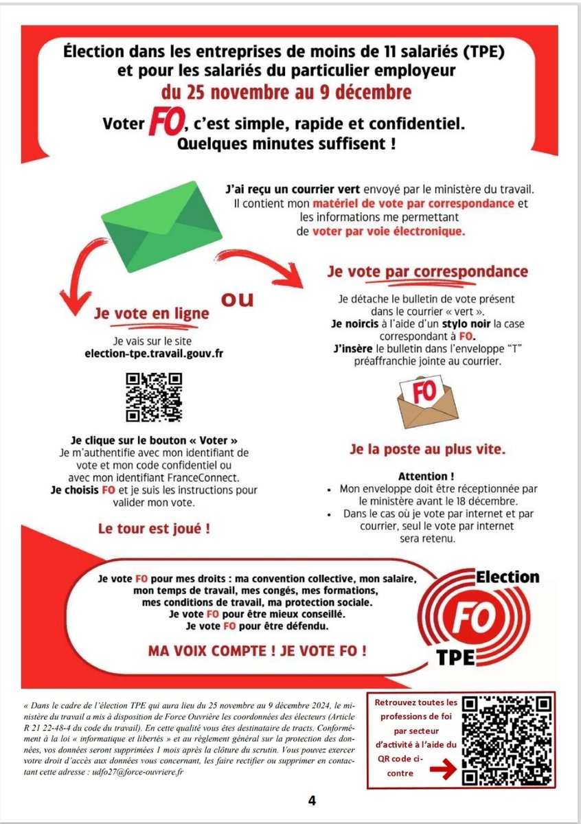 Du 25/11 au 9/12 votez #FO #TPE2024🗳✊️
#TPE
#eure 
#evreux #bernay #pontaudemer #louviers #gisors #vernon #verneuilsuravre #pontdelarche  #broglie #brionne #gaillon #leneubourg #conches #breteuil #BeaumontLeRoger  #rugles #lesandelys #bourgachard #valdereuil 
<a href="/force_ouvriere/">force_ouvriere</a>