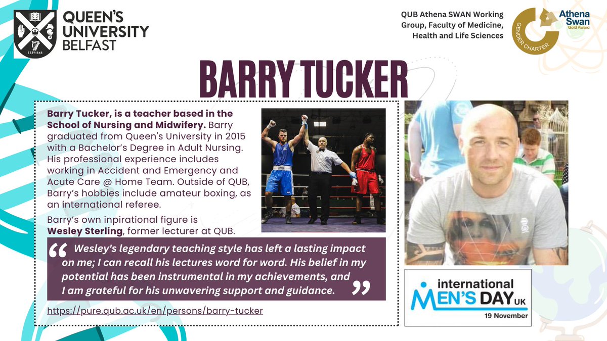 QUB MHLS Faculty (@mhlsqub) on Twitter photo Barry Tucker <a href="/QUBSONM/">QUBNursing&Midwifery</a> @MHLSQUBis a teacher and expert in adult nursing. Now an #IMD2024 <a href="/UKMensDay/">International Men's Day UK</a> role model himself, Barry was inspired by Wesley Sterling his former lecturer <a href="/QUBelfast/">Queen's University Belfast 🎓</a> Barry Tucker <a href="/QUBSONM/">QUBNursing&Midwifery</a> @MHLSQUBis a teacher and expert in adult nursing. Now an #IMD2024 <a href="/UKMensDay/">International Men's Day UK</a> role model himself, Barry was inspired by Wesley Sterling his former lecturer <a href="/QUBelfast/">Queen's University Belfast 🎓</a>
