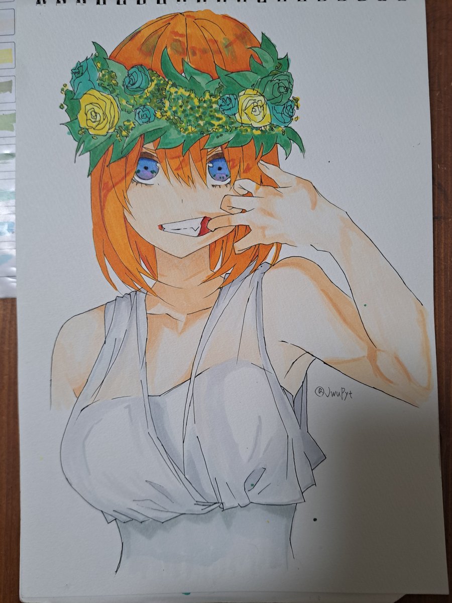 久しぶりに投稿します！遅くなってすいません💦
#アナログ絵 
#五等分の花嫁
#中野四葉 
#模写イラスト
#いいねした人フォロー
#絵描きさんフォロバ100 
#絵描きさんと